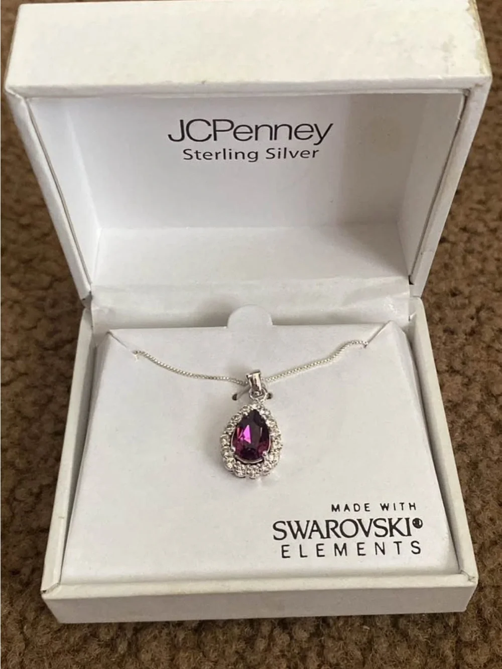 Swarovski Purple Teardrop Pendant Necklace in Sterling Tone